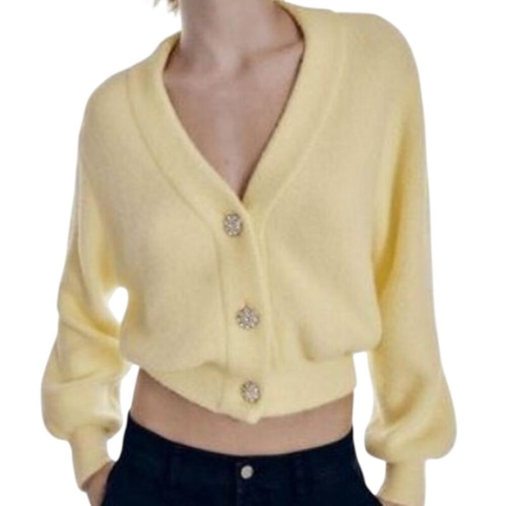 Zara Butter Yellow Cardigan Sweater Small